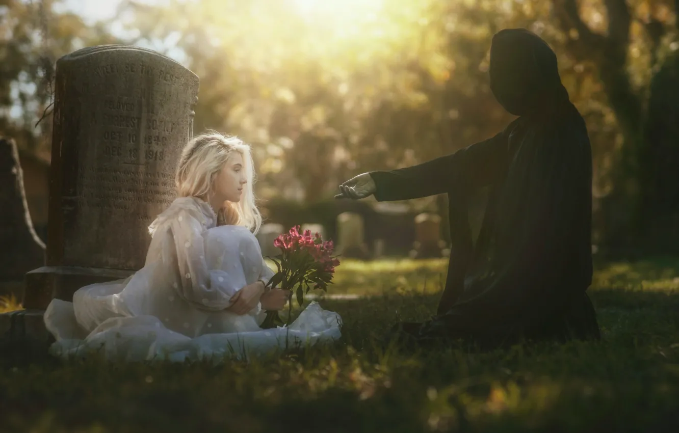 Фото обои девушка, смерть, арт, кладбище, Life &ampamp; Death