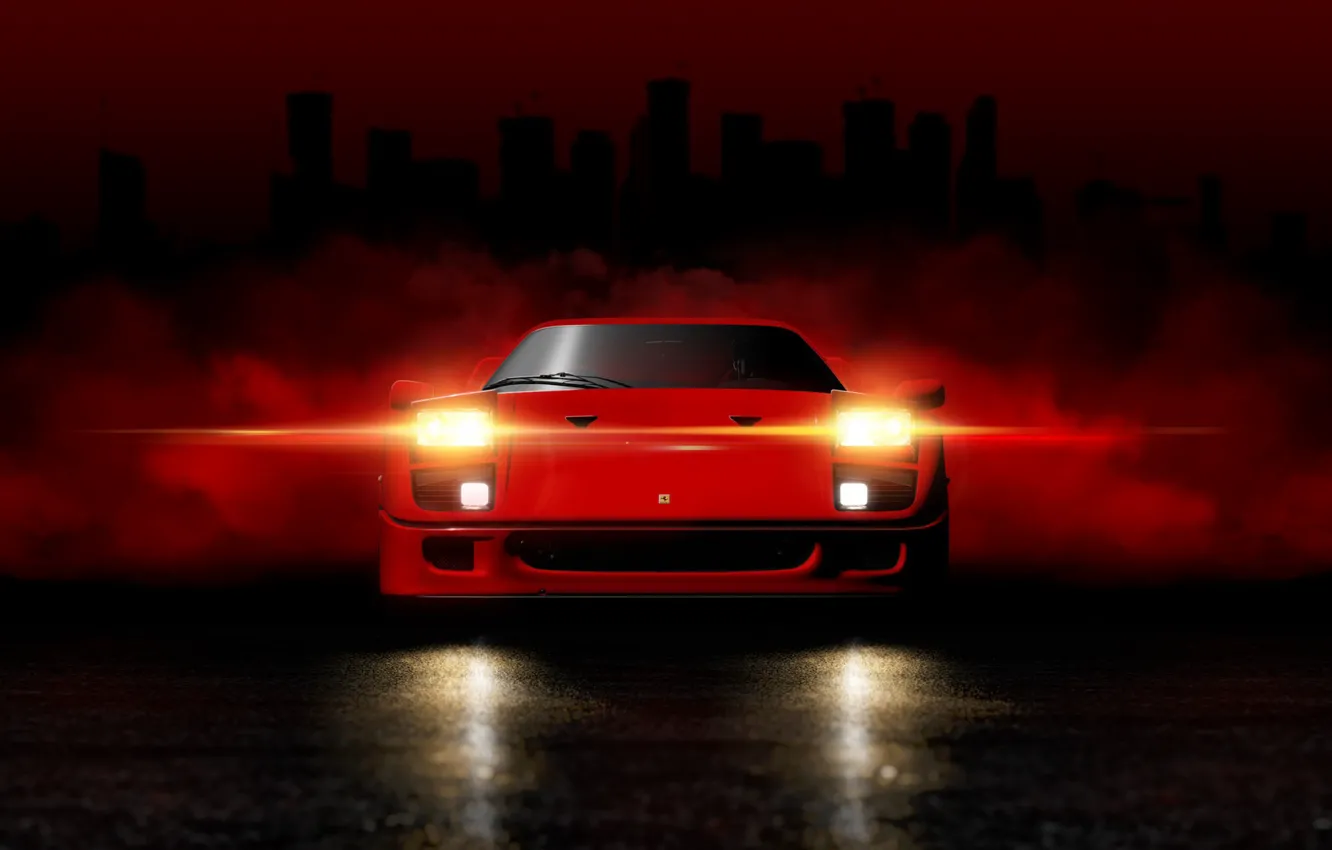 Фото обои Красный, Авто, Машина, Ferrari, F40, Рендеринг, Ferrari F40, Gran Turismo 6