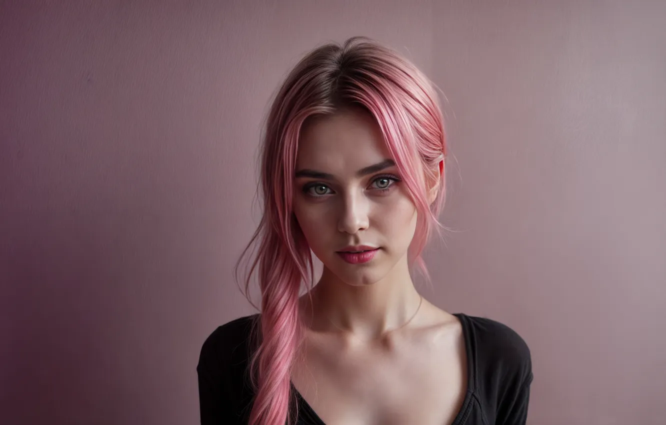 Фото обои girl, pink hair, portrait, ai art
