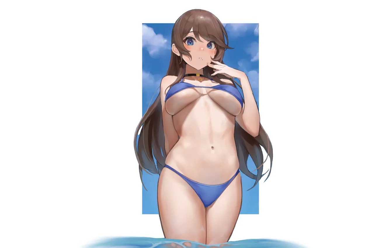 Фото обои girl, hot, sexy, wet, ocean, anime, pretty, seaside