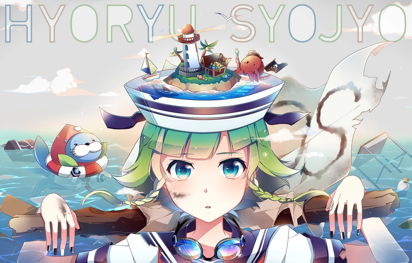 Фото обои взгляд, вода, девушка, удивление, очки, vocaloid, вокалоид, art