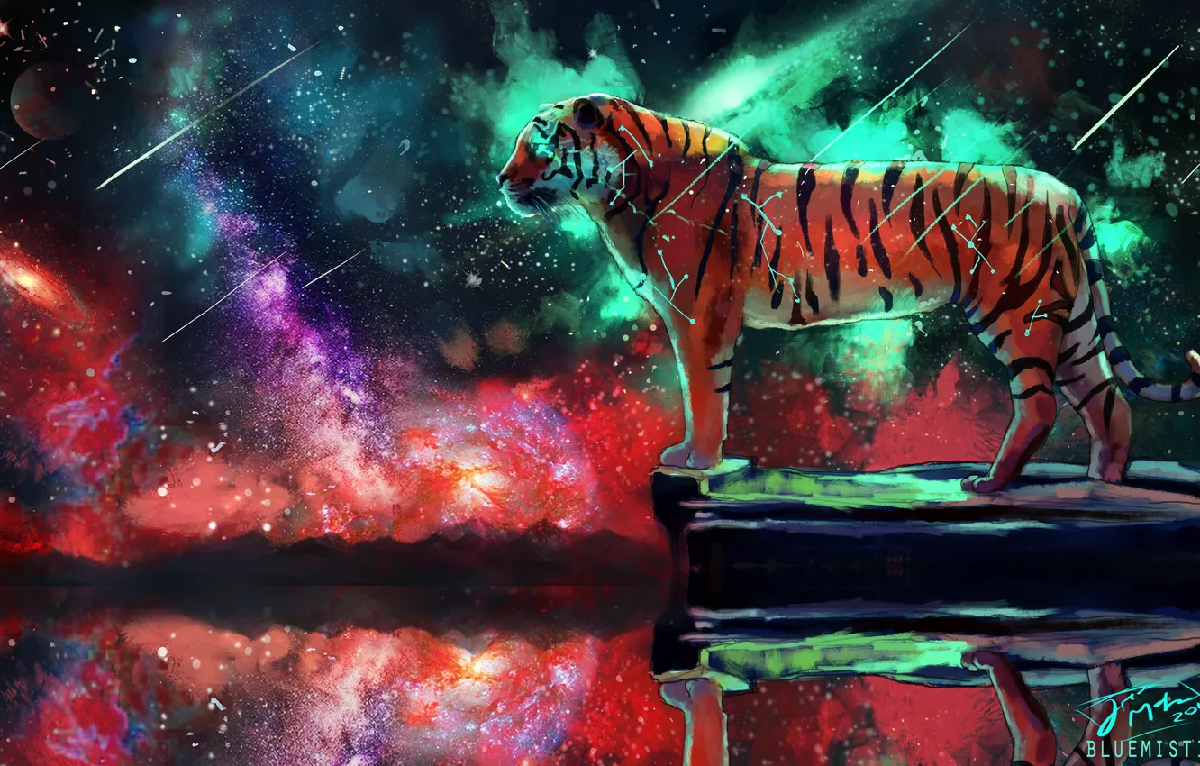 Фото обои космос, тигр, фантаcтика, by Bluemisti