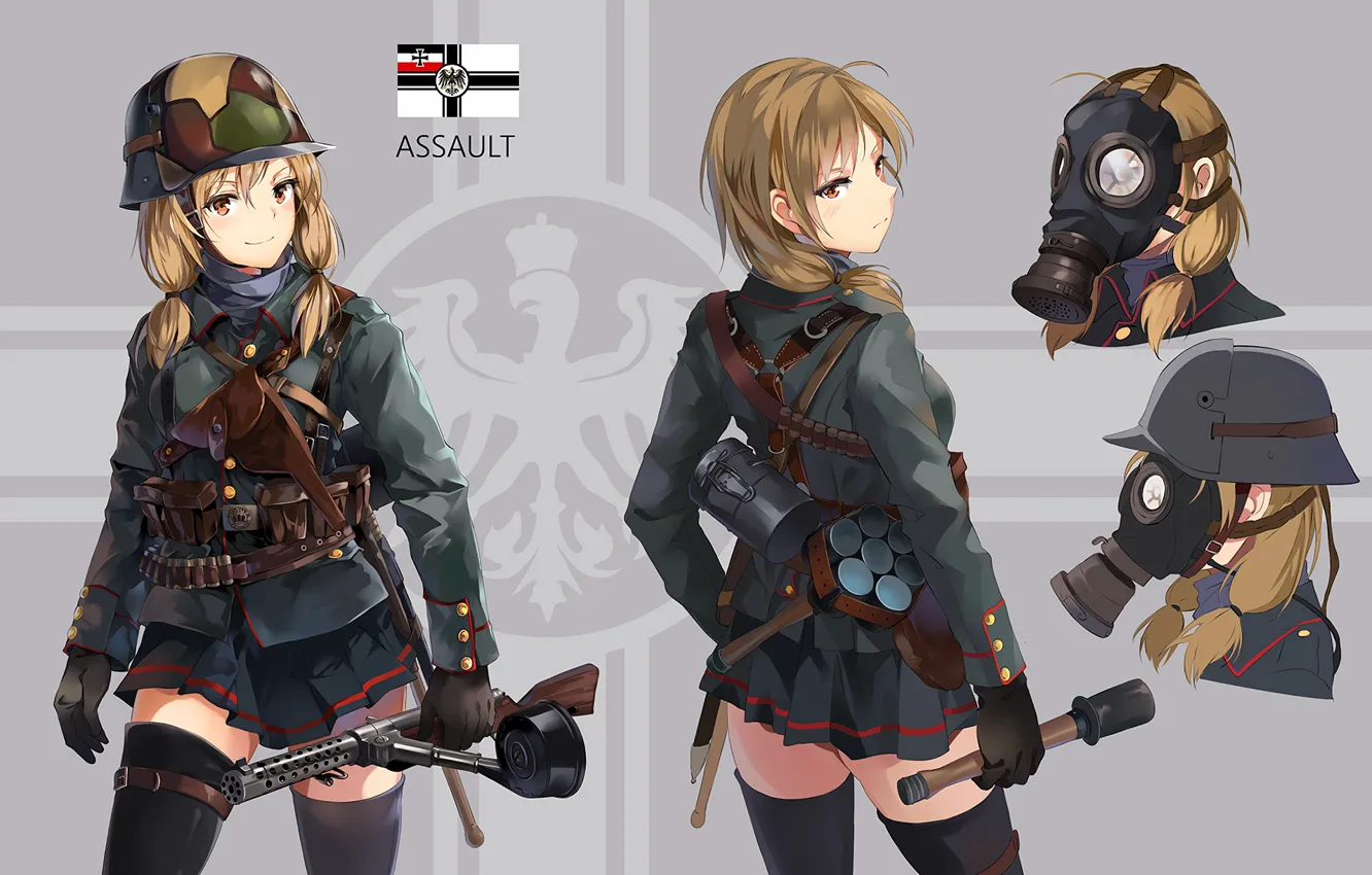 Фото обои девушка, фон, солдат, анмие