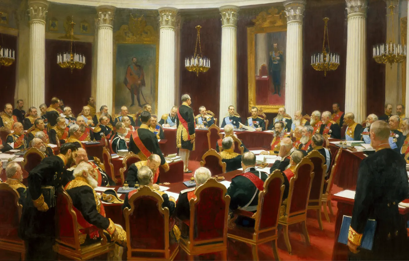 Фото обои картина, россия, живопись, российская империя, император, николай II, торжественное заседание государственного совета, илья репин