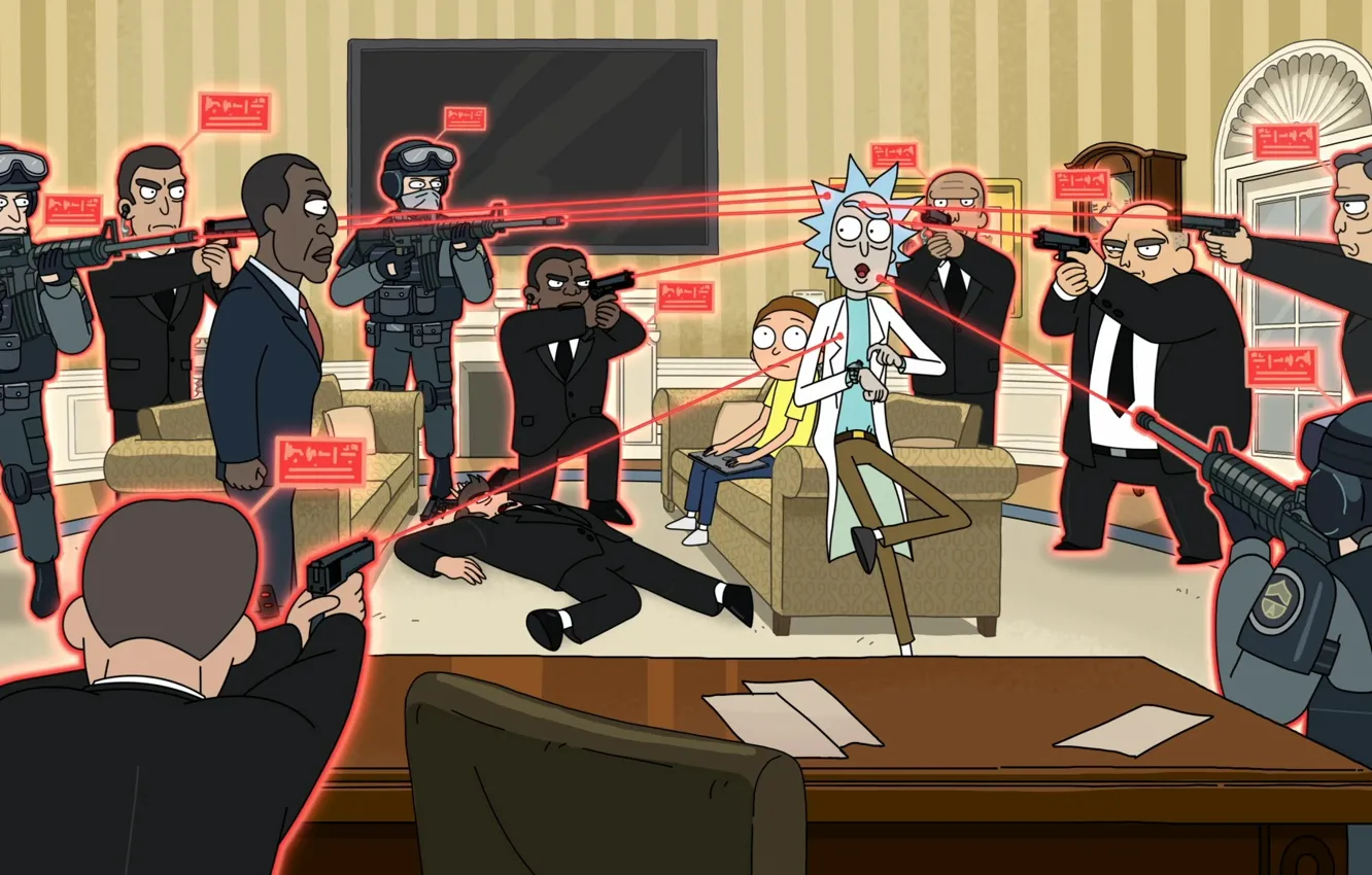 Фото обои Оружие, Президент, мульт-сериал, Guns, Мультфильм, Cartoon, President, Rick and Morty