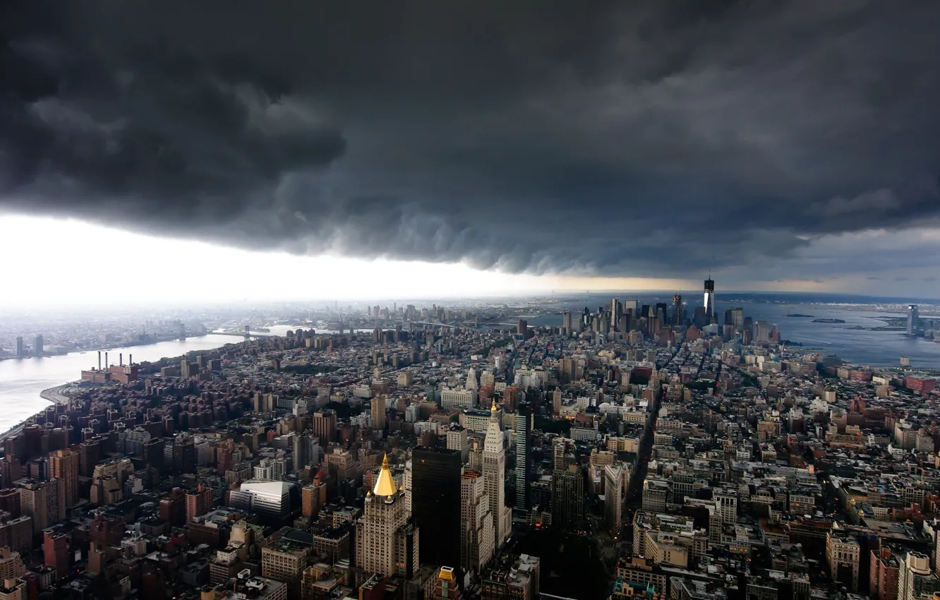 Фото обои небо, тучи, город, дома, США, Нью Йорк