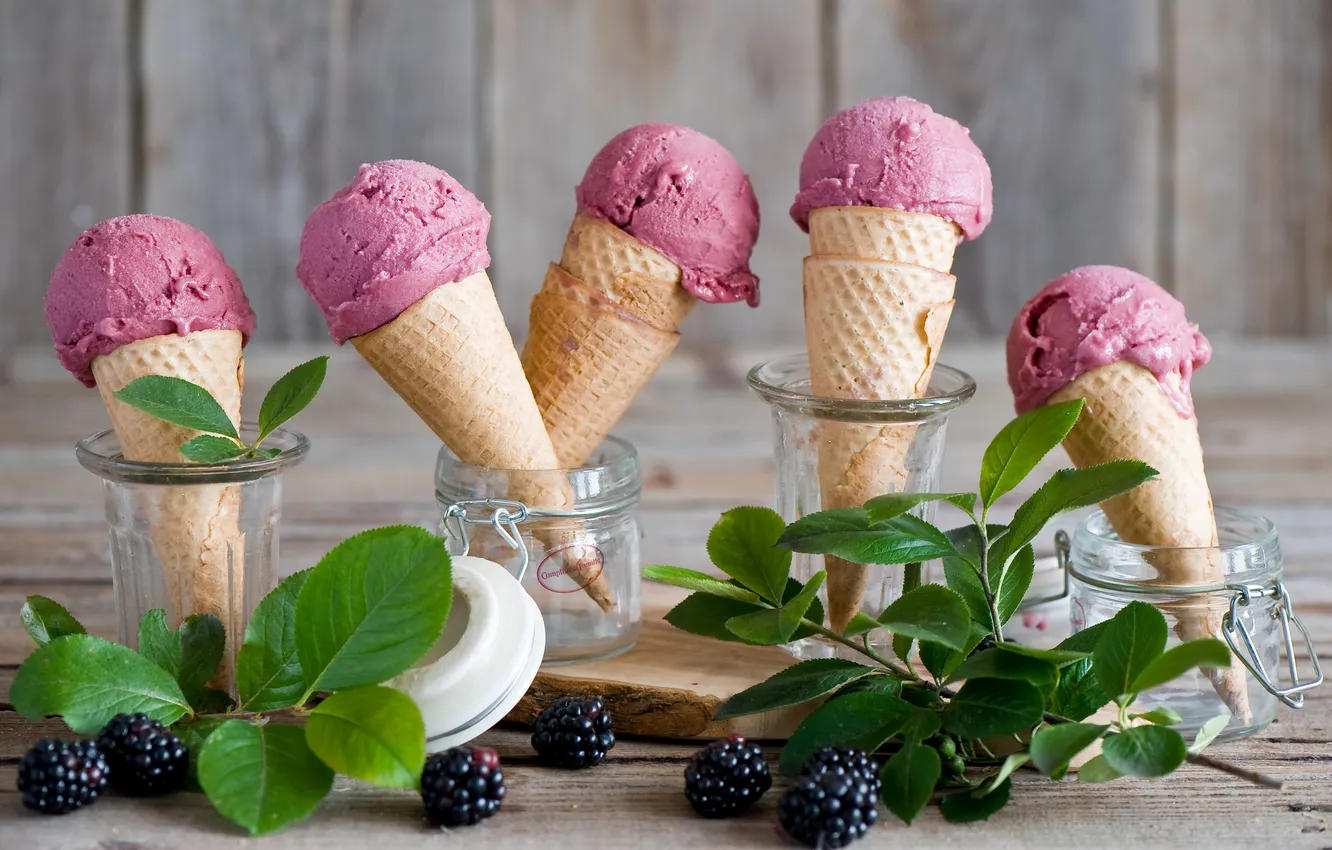 Фото обои ягоды, мороженое, ежевика