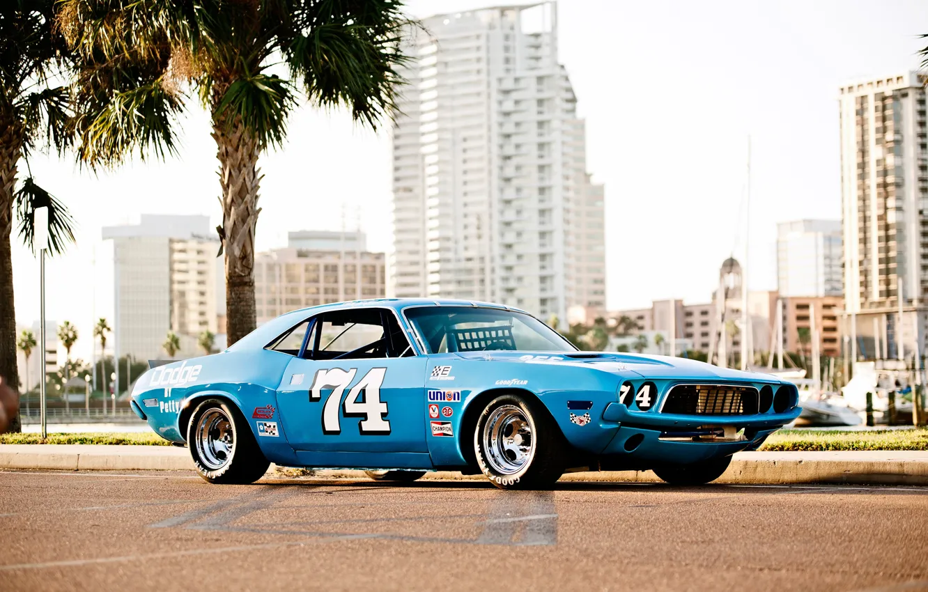 Фото обои Dodge, Blue, Side, Muscle Car, 1974, Challanger
