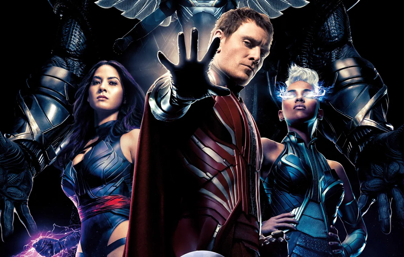 Фото обои фантастика, Olivia Munn, постер, Storm, Magneto, Michael Fassbender, Майкл Фассбендер, Psylocke
