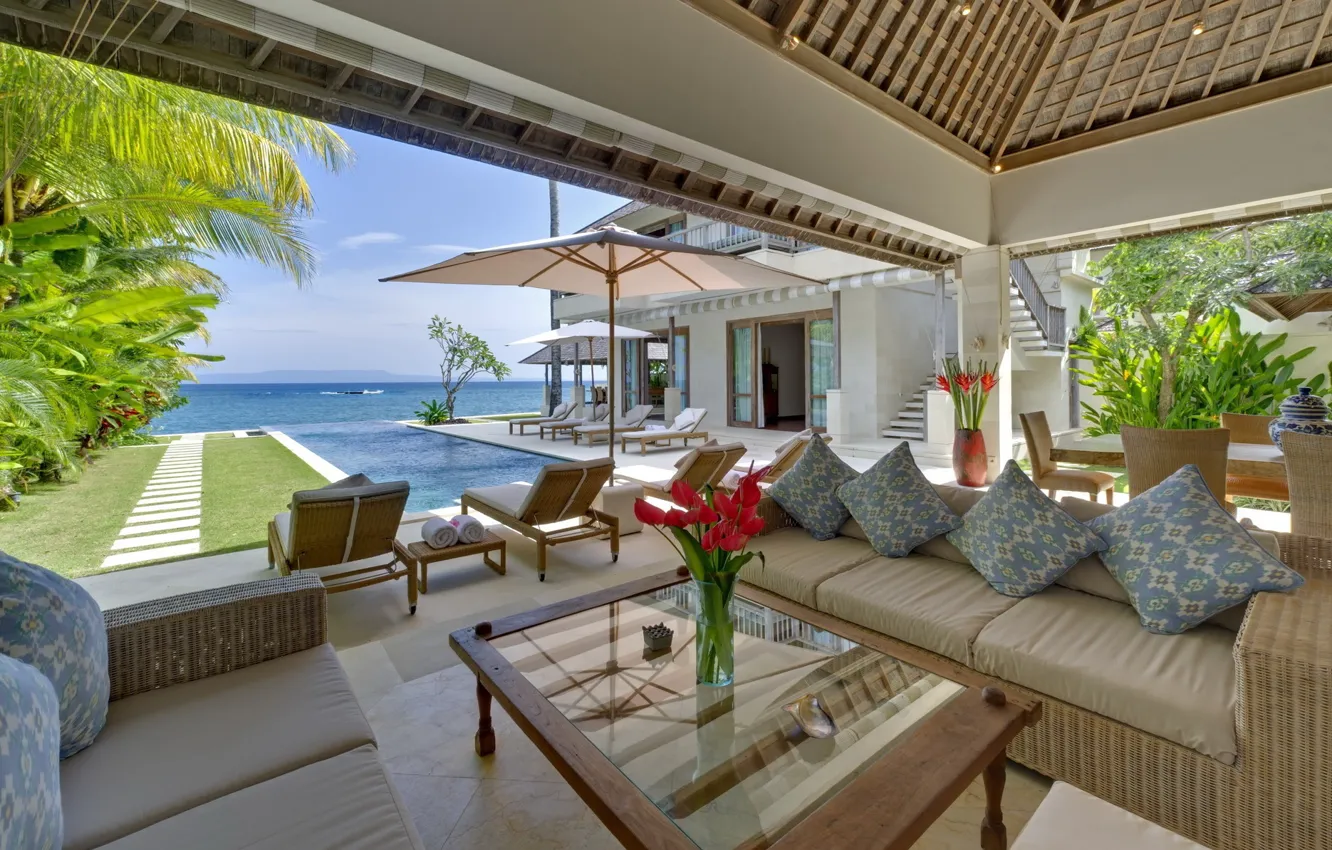 Фото обои вилла, интерьер, бассейн, терраса, Bali, Candi Dasa, Bakung Beach