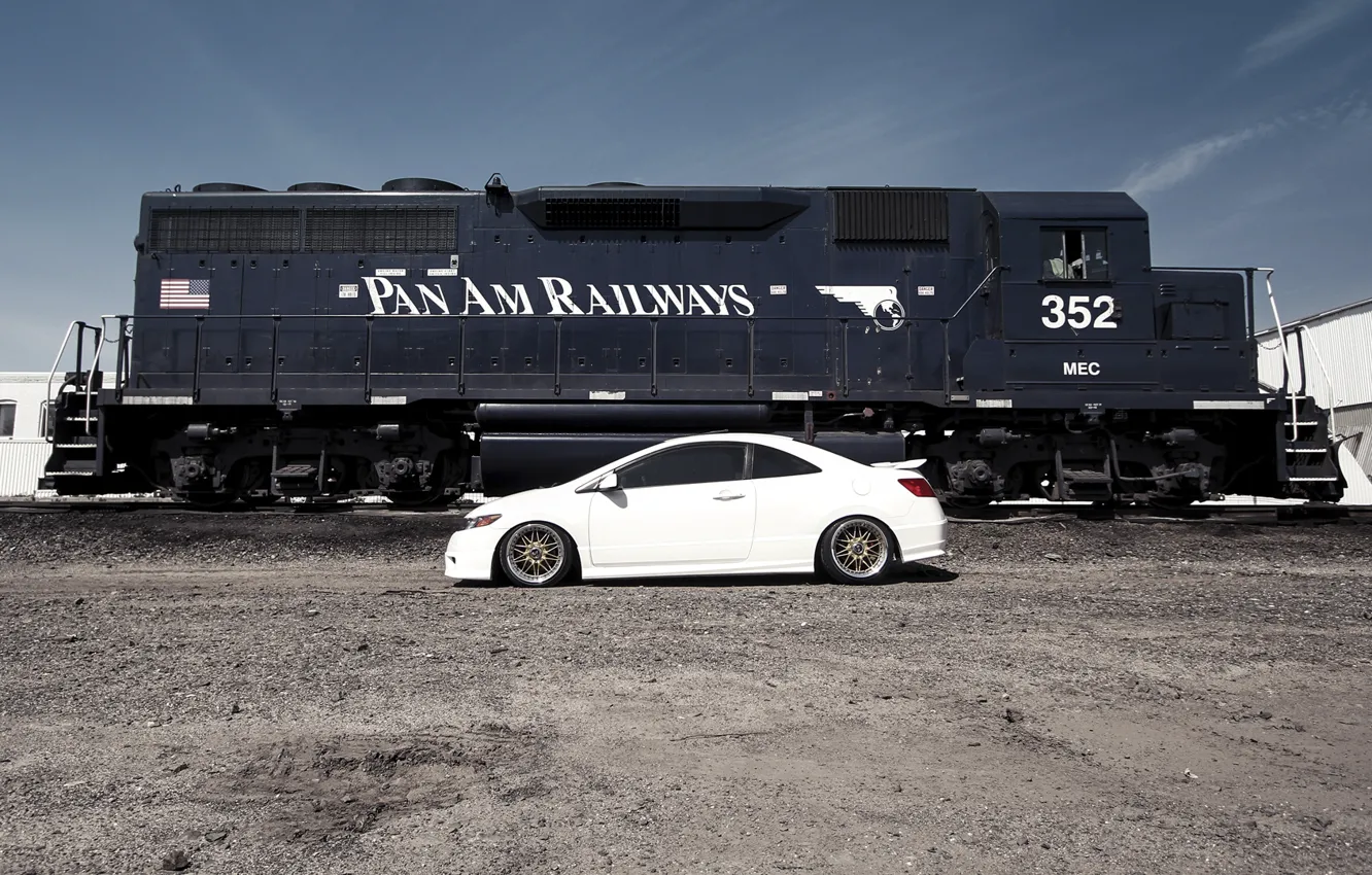 Фото обои купе, поезд, honda, хонда, civic, coupe, train, сивик