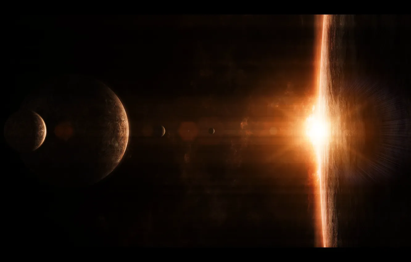 Фото обои космос, блики, планета