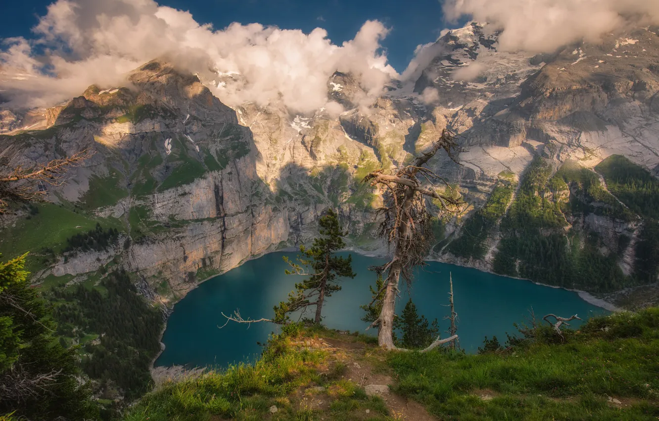 Фото обои горы, озеро, сосны