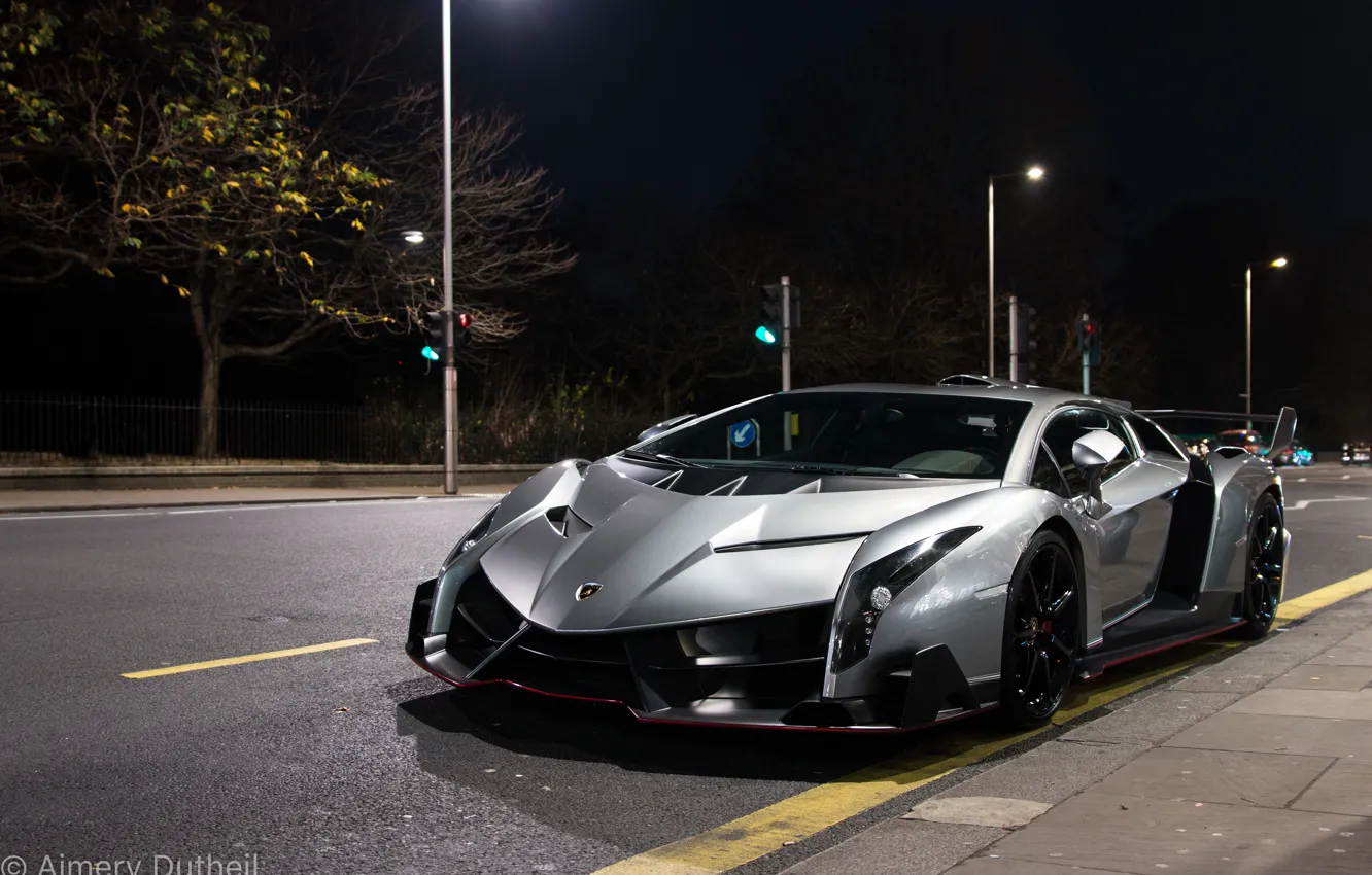 Фото обои Lamborghini, City, Car, Night, London, Veneno, Veneno on the road in London