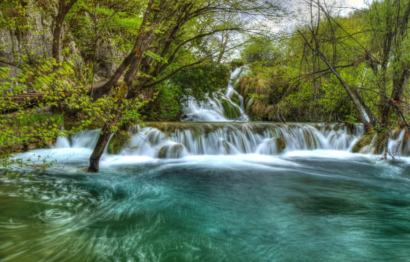 Фото обои вода, водопад, Хорватия, Плитвицкие озера