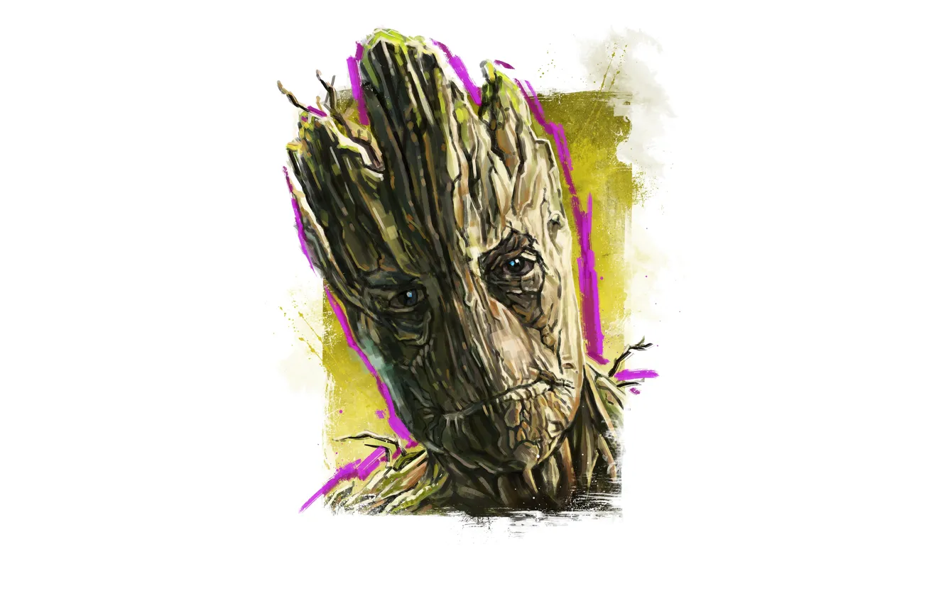 Фото обои рисунок, белый фон, комиксы, marvel, марвел, Guardian of the galaxy, стражи галактики, грут