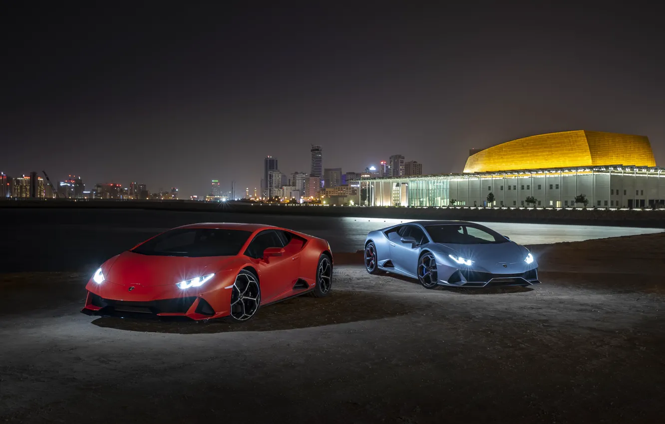 Фото обои Lamborghini, пара, Evo, суперкары, Huracan, 2019, Lamborghini Huracan Evo