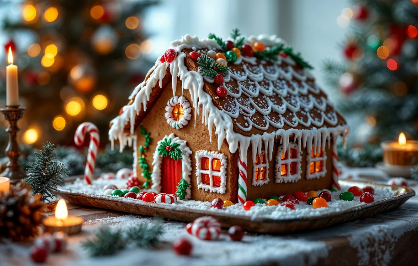 Фото обои украшения, Рождество, выпечка, decoration, пряничный домик, Новый год, christmas, new year
