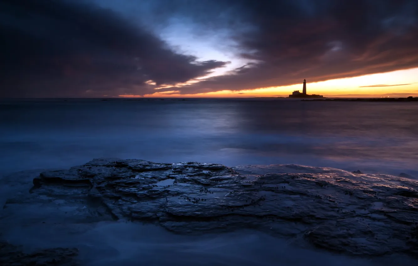 Фото обои море, пейзаж, ночь, маяк