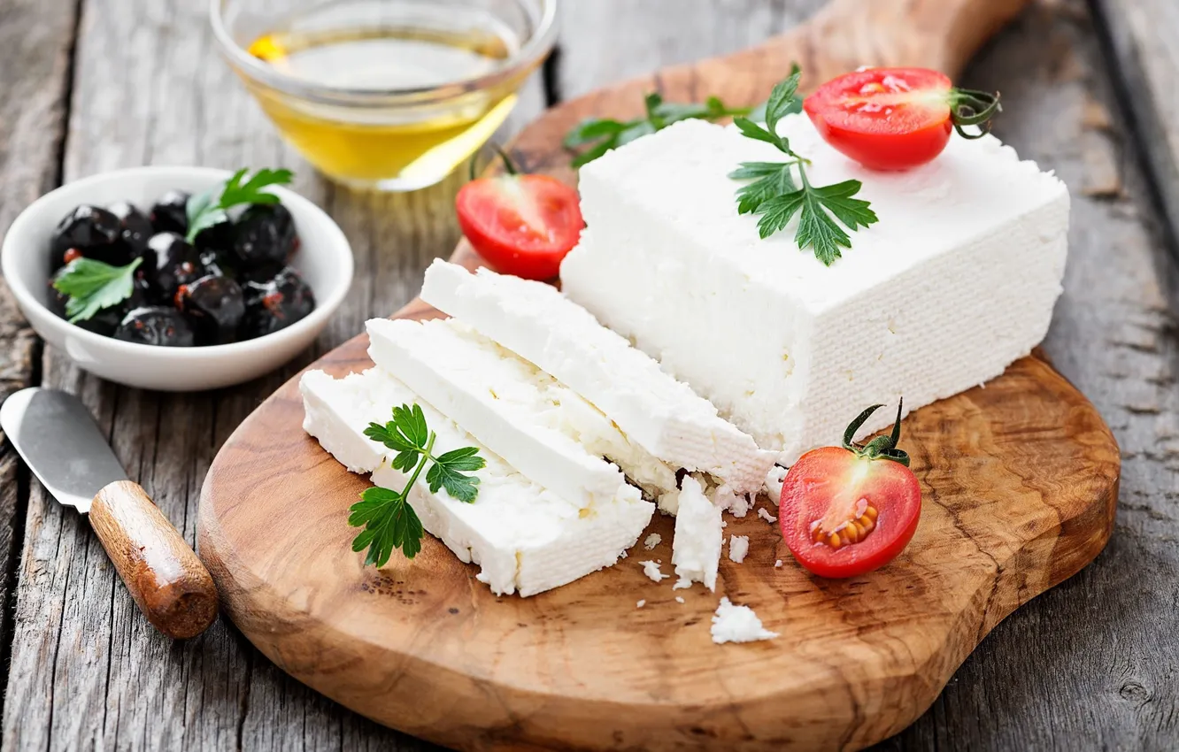 Фото обои breakfast, cheese, tomato, olive