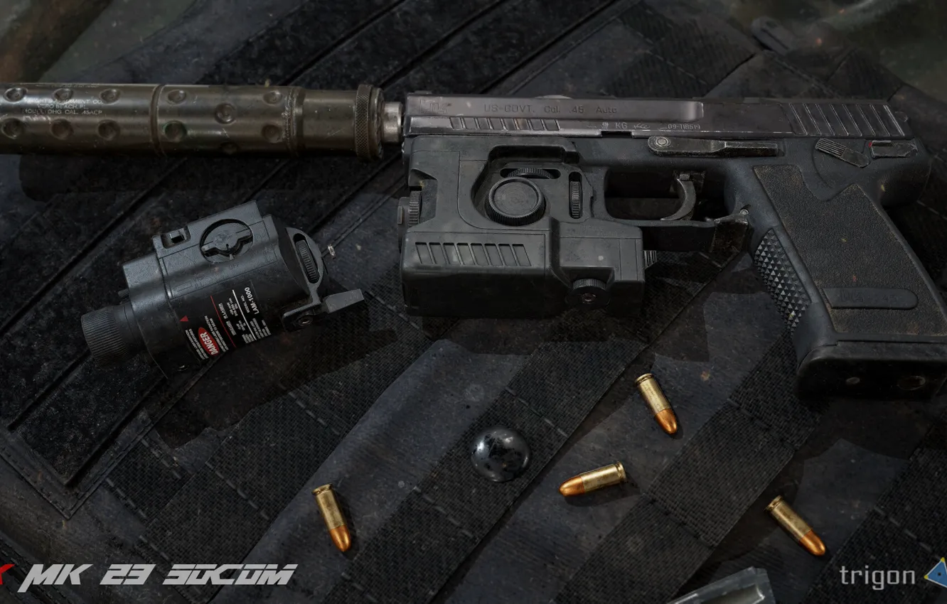Фото обои рендеринг, пистолет, Оружие, gun, pistol, weapon, render, глушитель