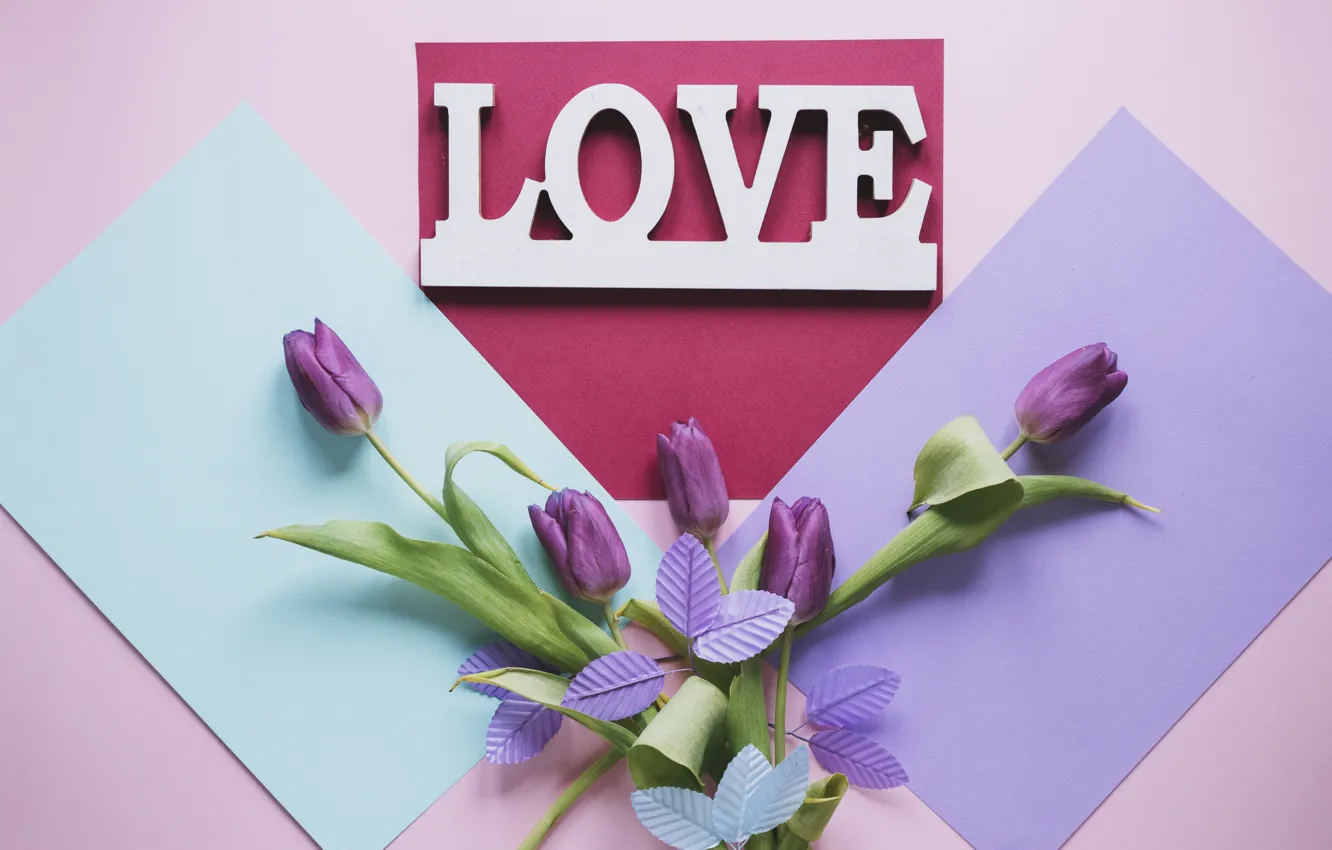 Фото обои буквы, Цветы, тюльпаны, love