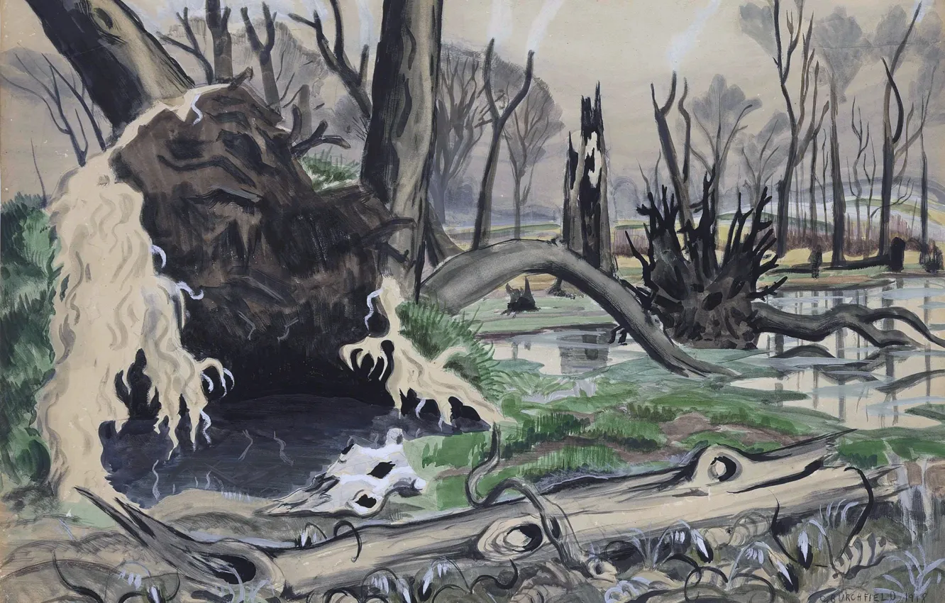 Фото обои 1918, Charles Ephraim Burchfield, Swamp in Spring