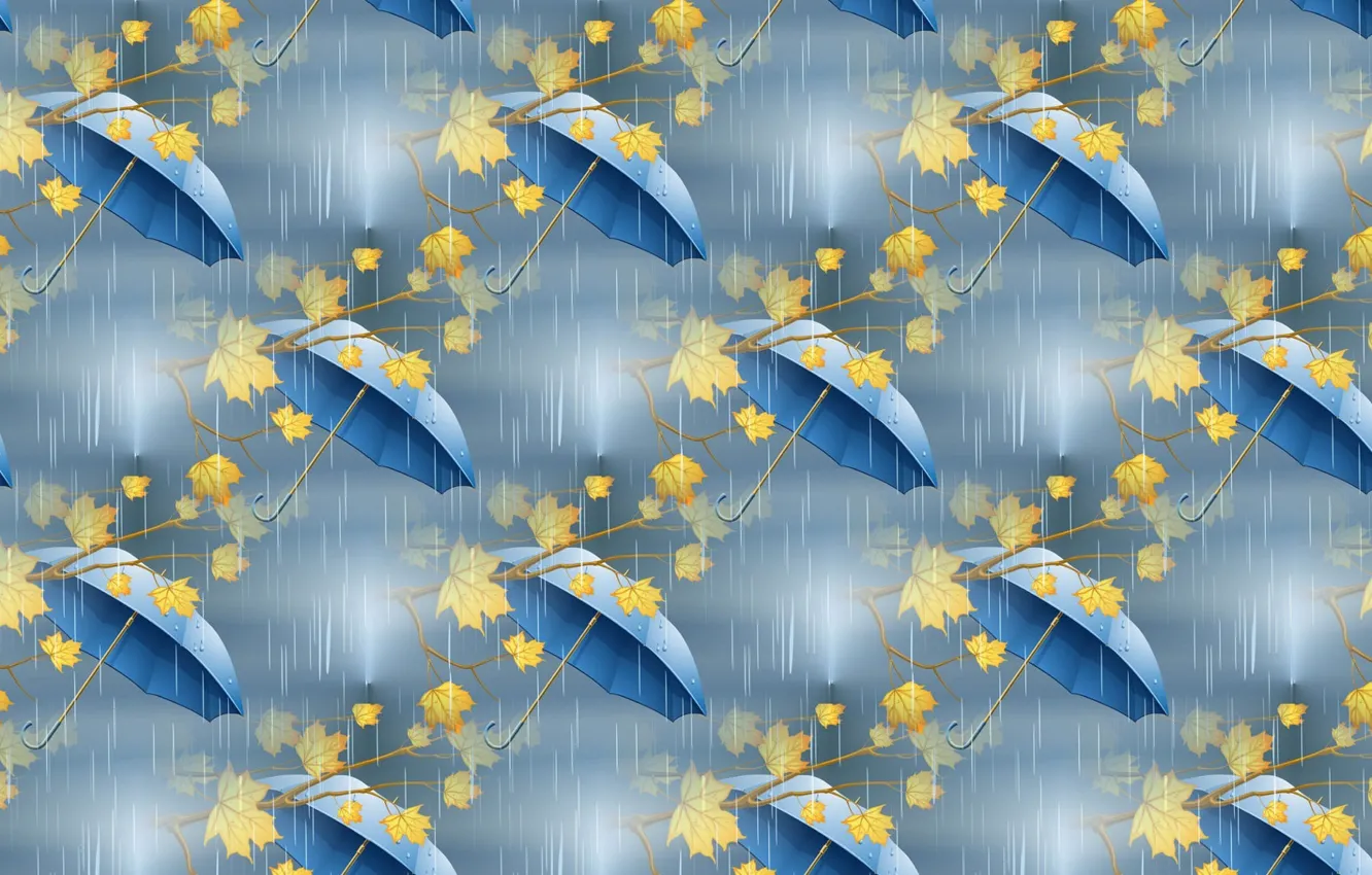 Фото обои осень, зонтик, фон, дождь, текстура, арт