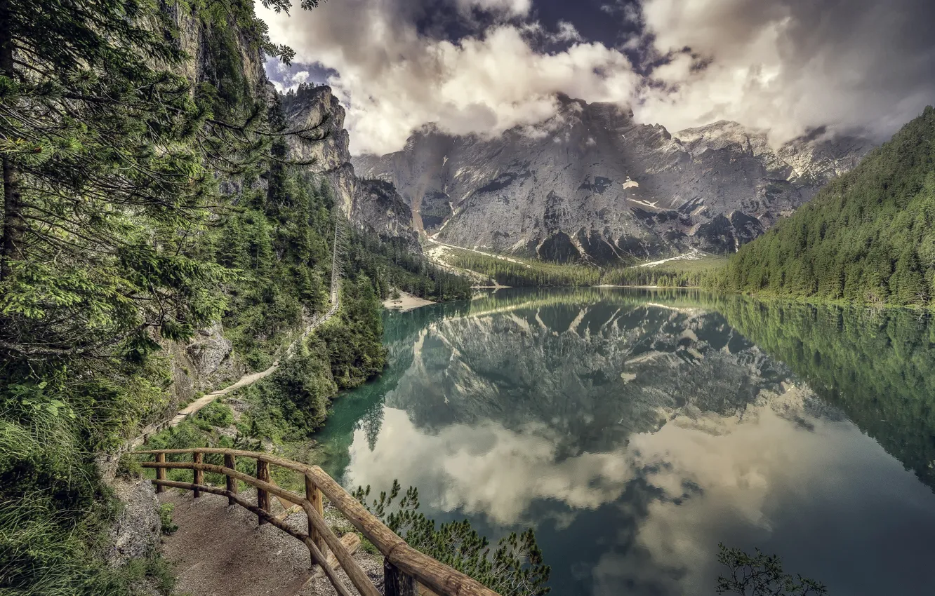 Фото обои лес, пейзаж, горы, природа, озеро, отражение