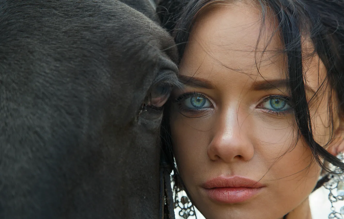 Фото обои eyes, blue eyes, model, horse