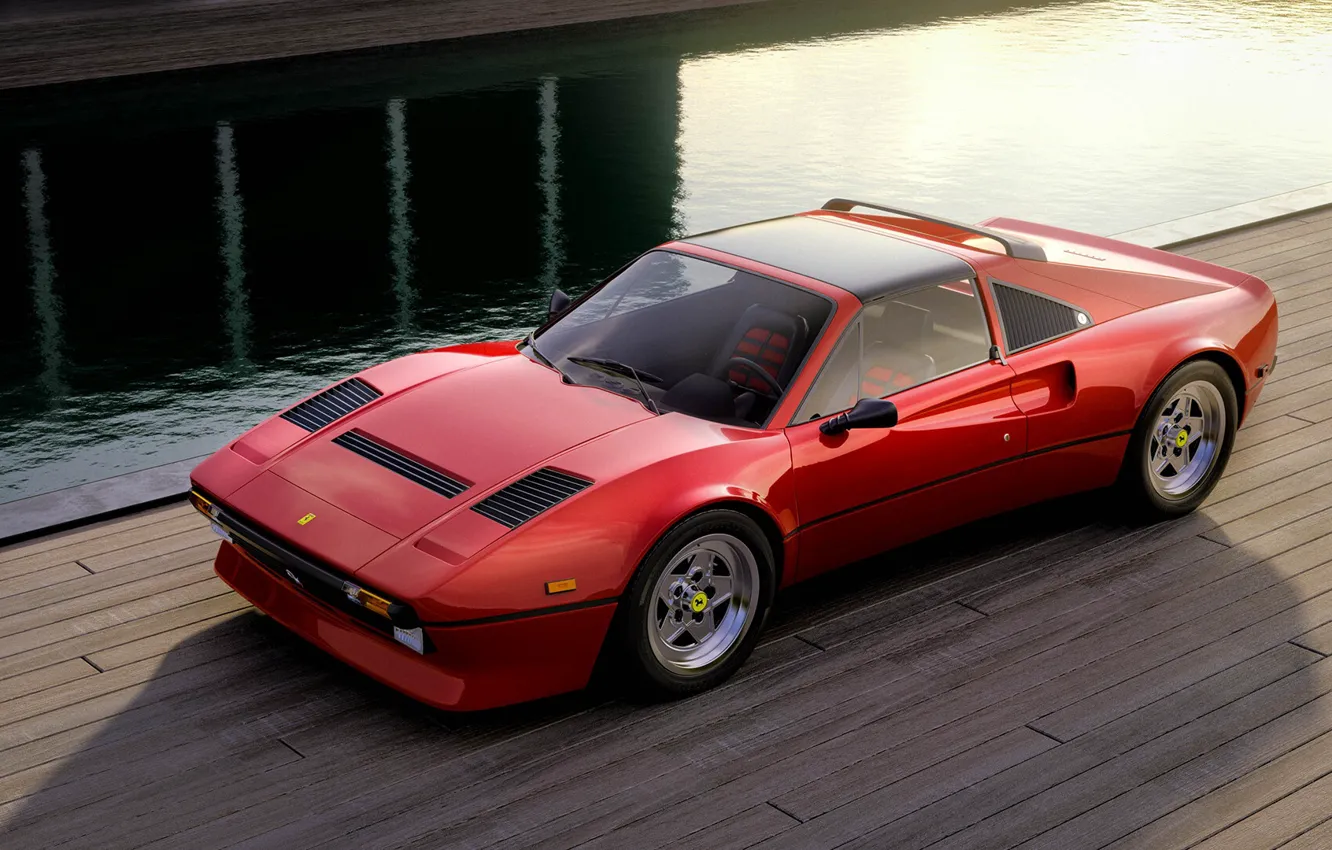 Фото обои Красный, Авто, Машина, Ferrari, Car, Render, 308, Рендеринг