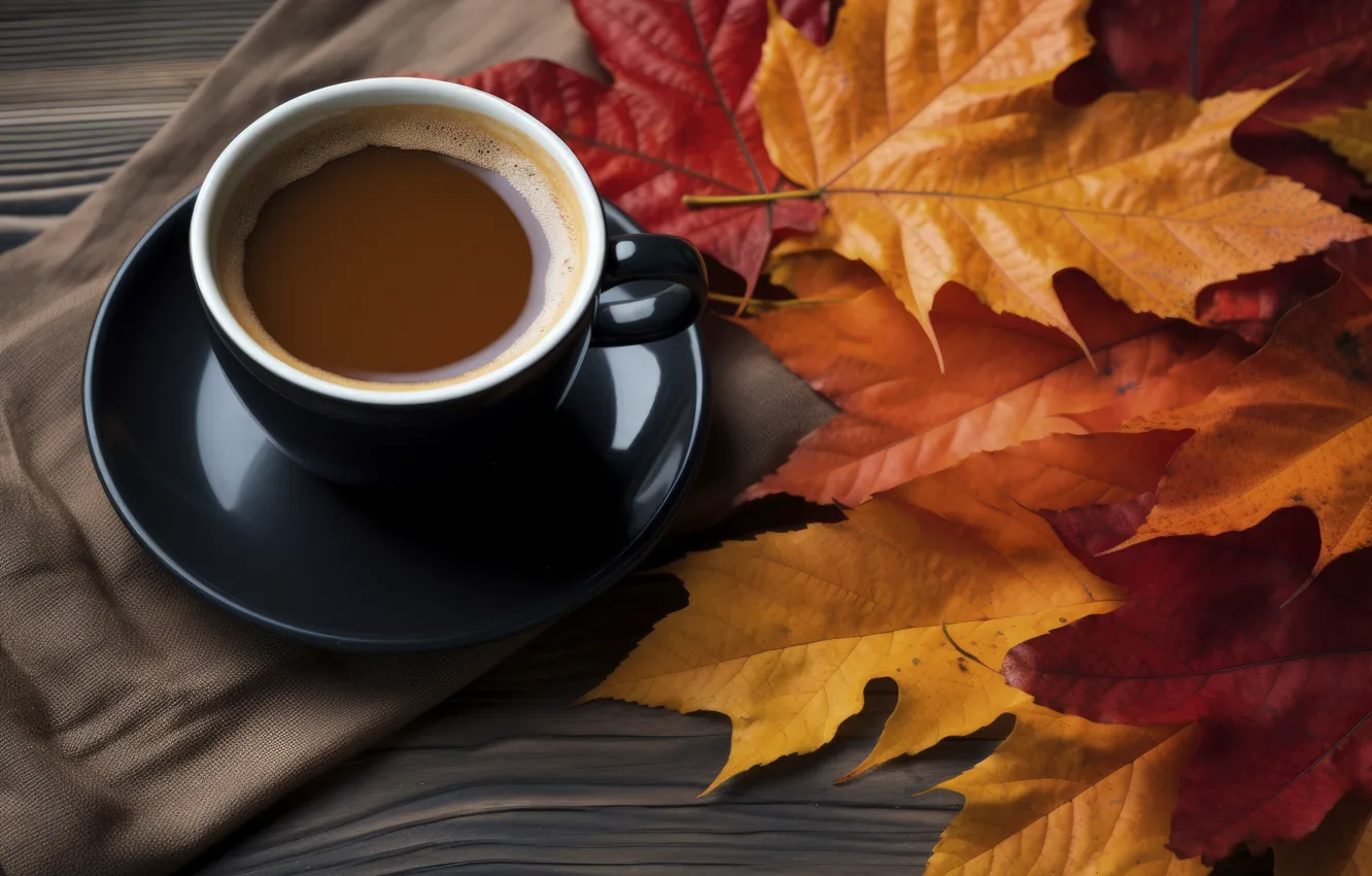Фото обои осень, листья, wood, autumn, leaves, cup, coffee, cozy