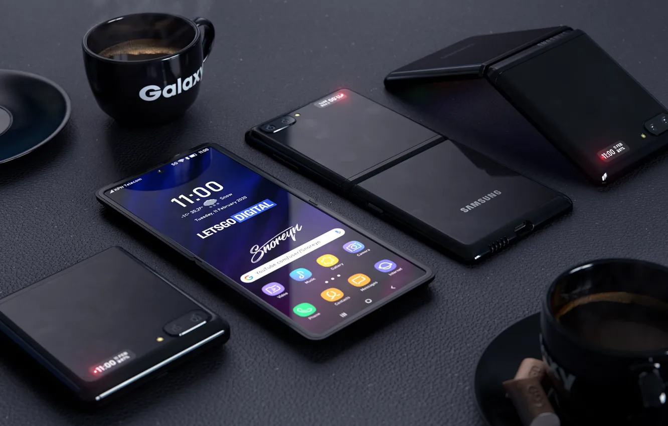 Фото обои кофе, Galaxy, смартфон, Samsung, Flip, гибкий экран