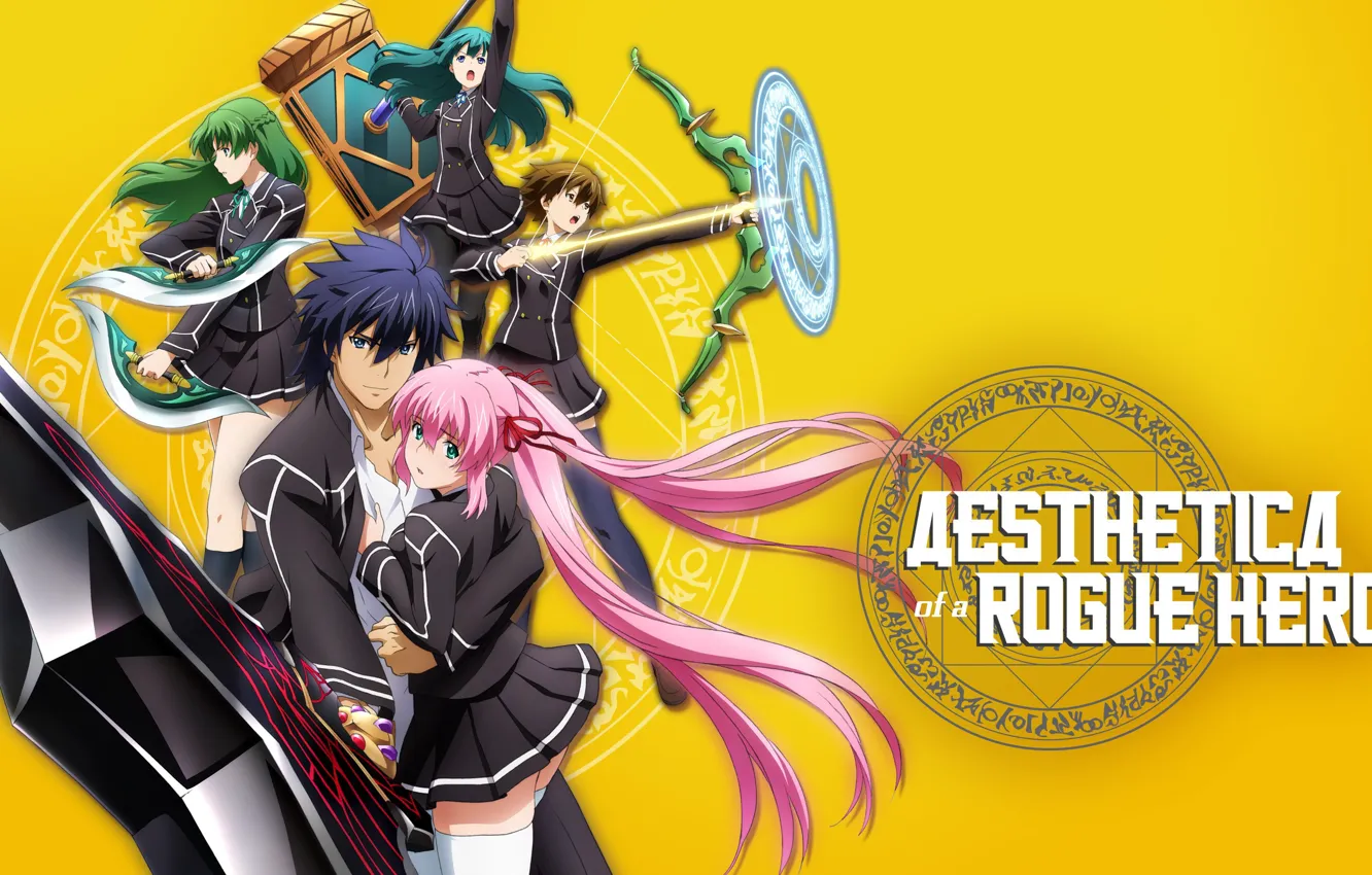 Фото обои girl, sword, warhammer, pink hair, weapon, anime, pretty, boy