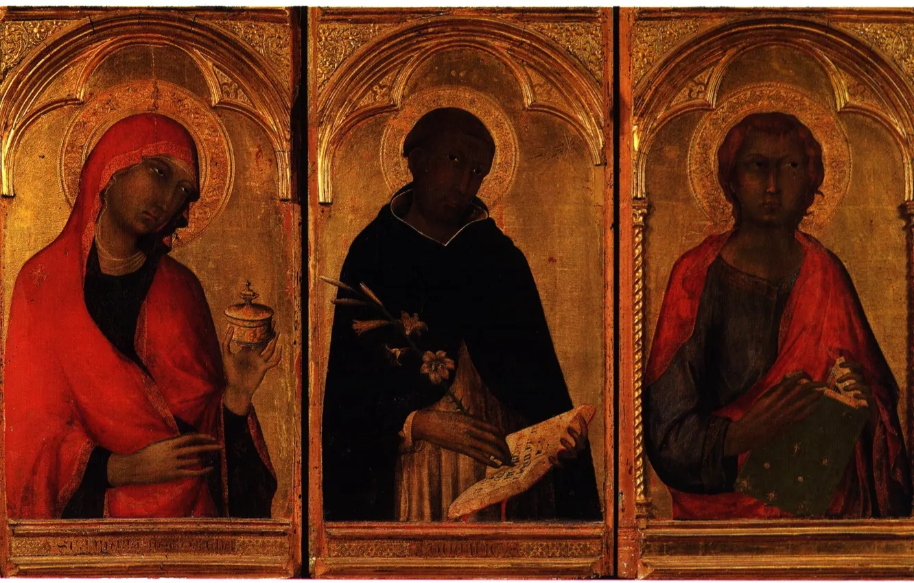Фото обои Мария Магдалина, Симоне Фартини, ДЖОВАННИ БЕЛЛИНИ, Святой Доминик и Иоанн Креститель