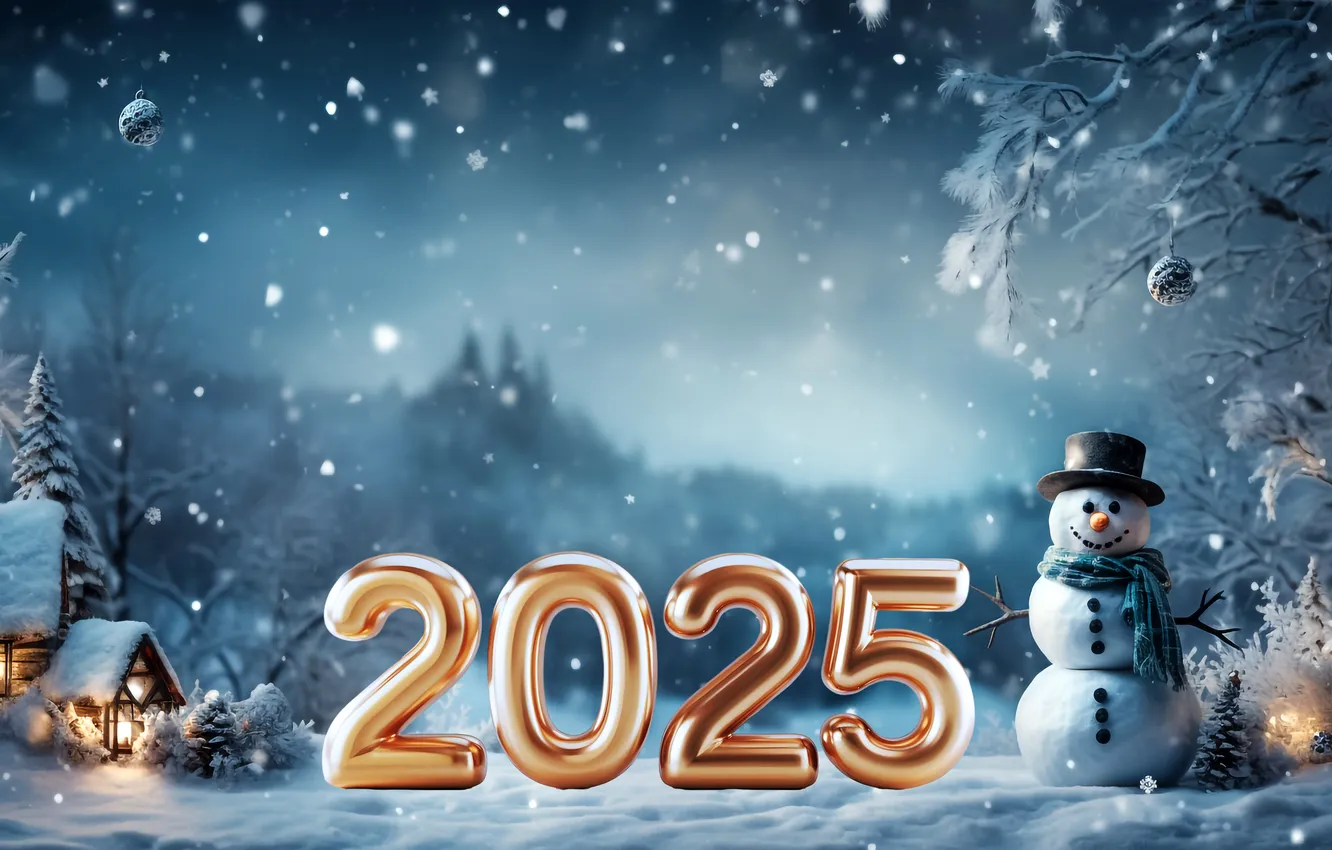 Фото обои снег, украшения, цифры, Новый год, golden, new year, winter, snow