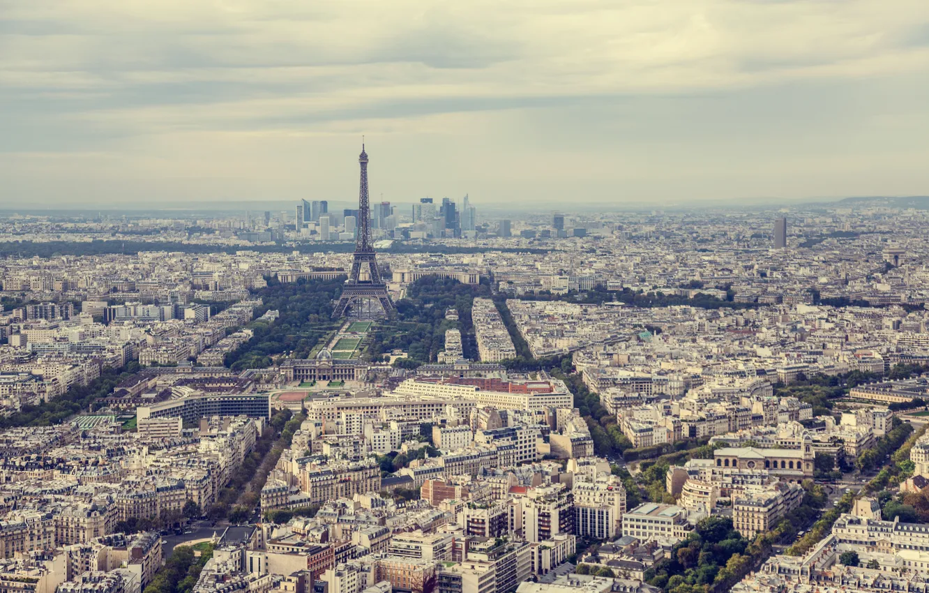 Фото обои небо, Франция, Париж, здания, горизонт, Эйфелева башня, skyline, sky
