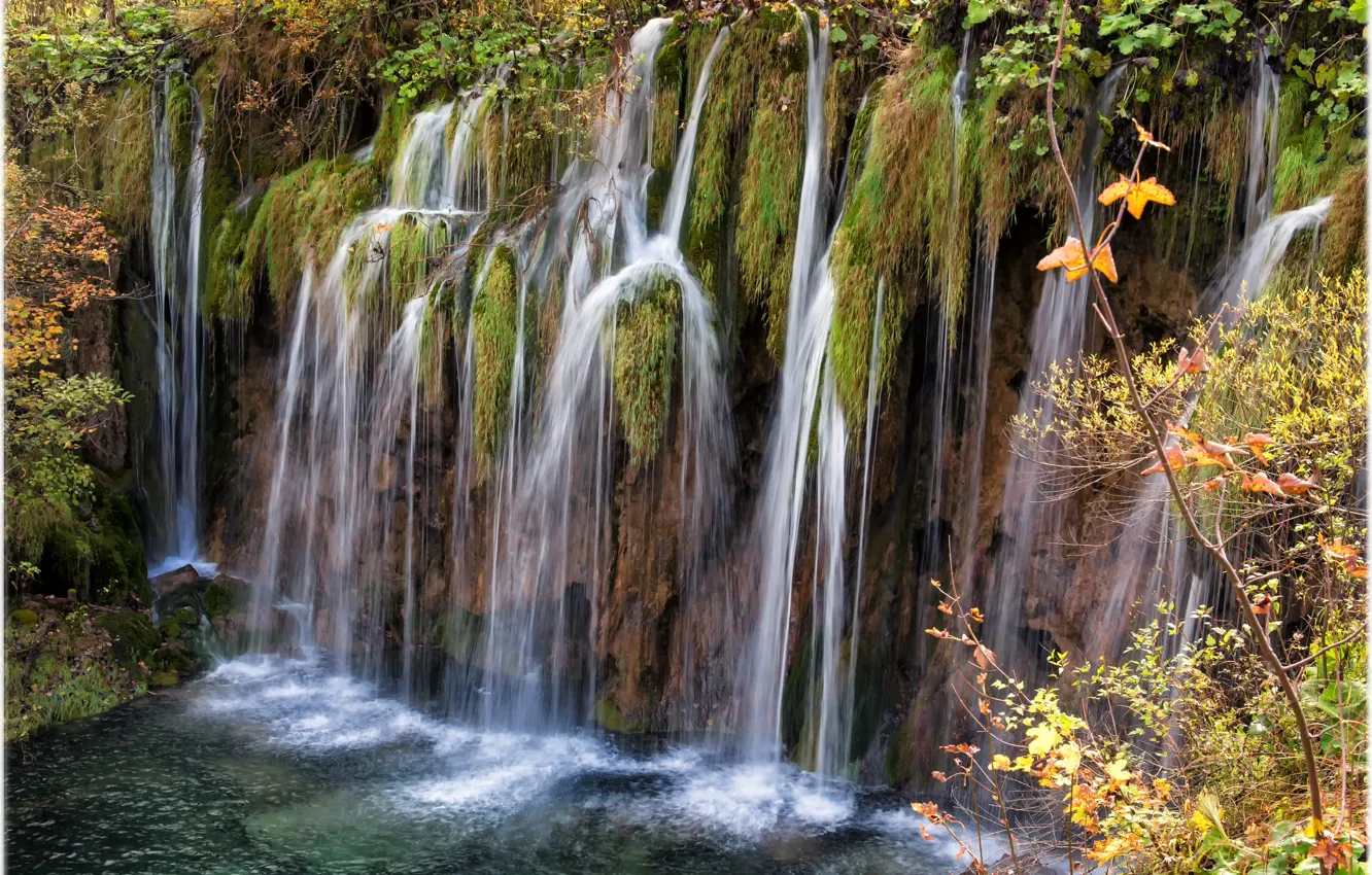 Фото обои осень, водопад, Хорватия, Croatia, Lika-Senj, Plitvica