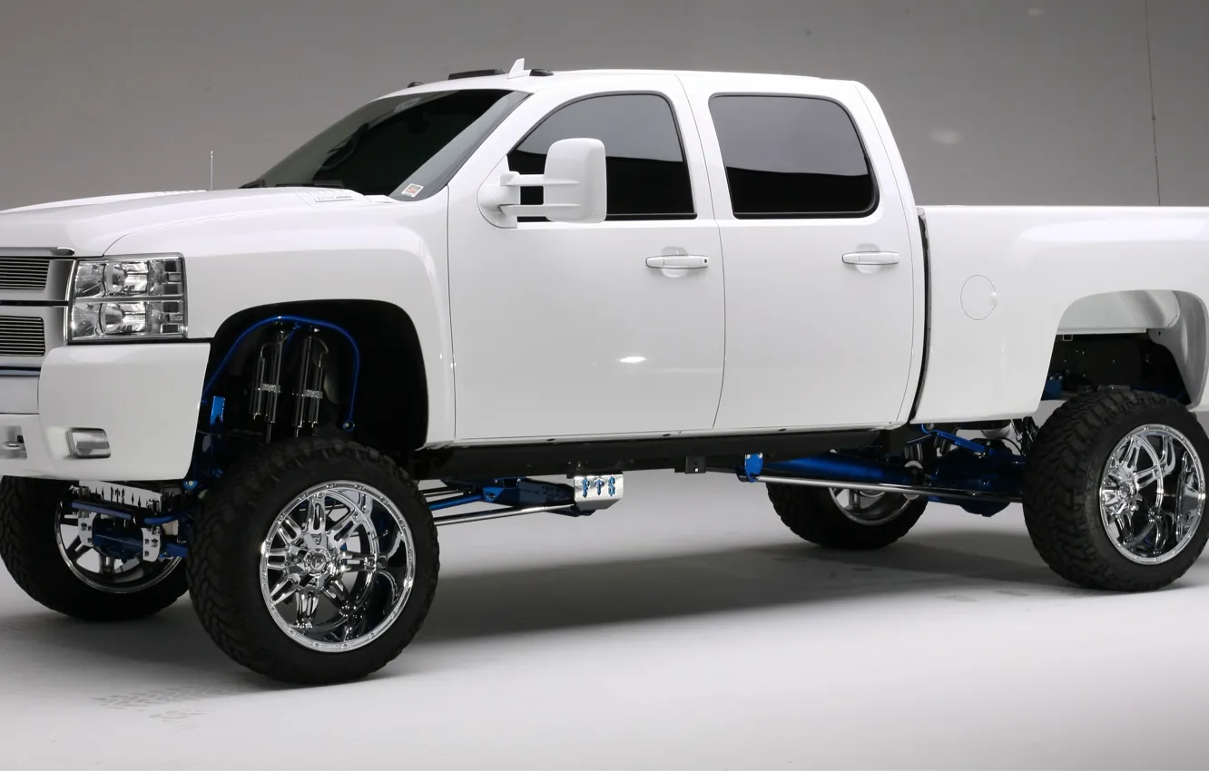 Фото обои Chevrolet, White, Tuning, Custom, PickUp, Silverado 1500