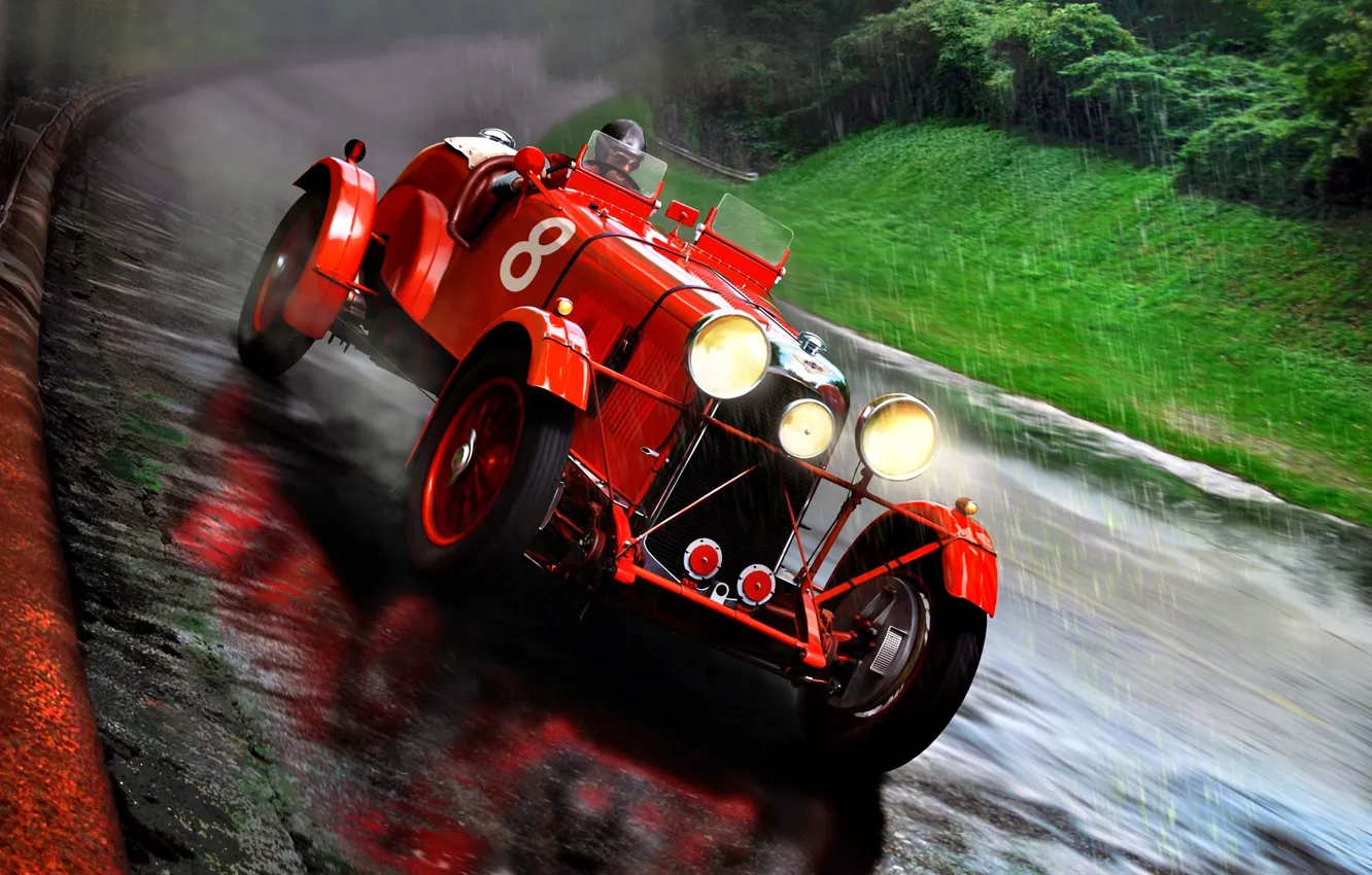 Фото обои Rapide, Дождь, Lagonda, M45, 1935, автомобильная дорога