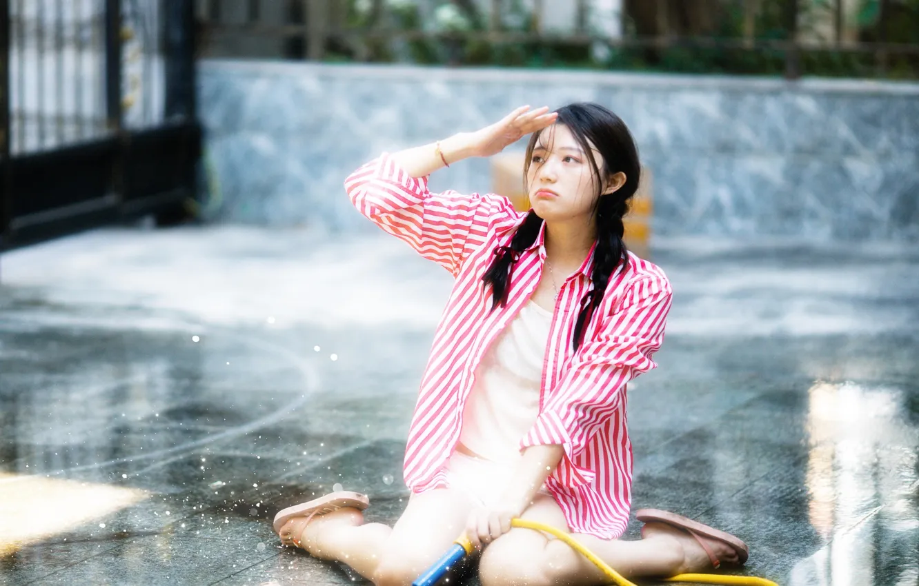 Фото обои Beautiful, Asian, Model, Water, Woman, Wet, Cute, Pretty