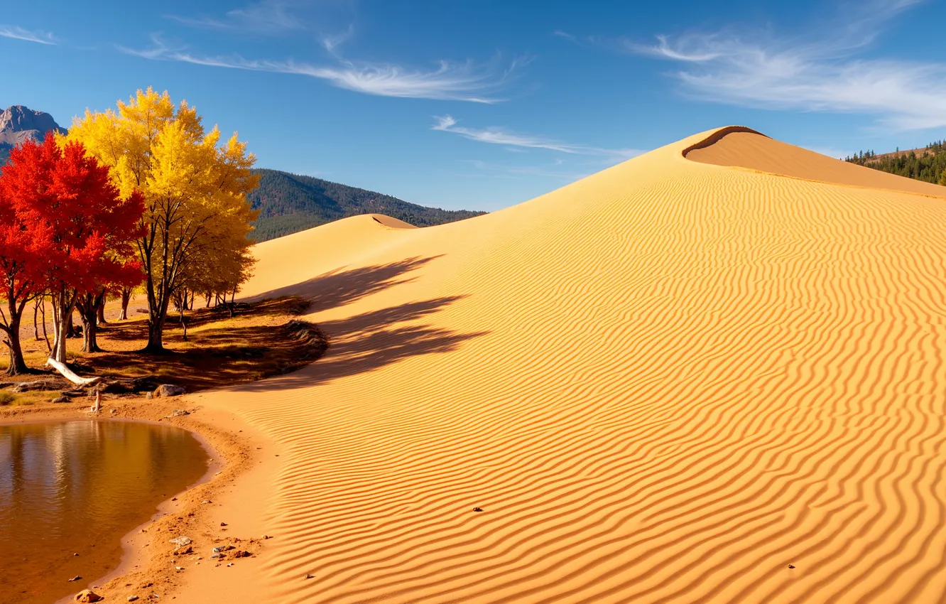 Фото обои desert, nature, tree, Colors, dunes, AI Generated, Colorful Nature, Desert dunes