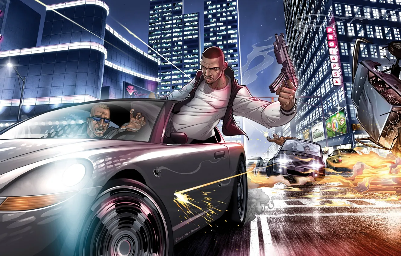 Фото обои машина, огонь, GTA