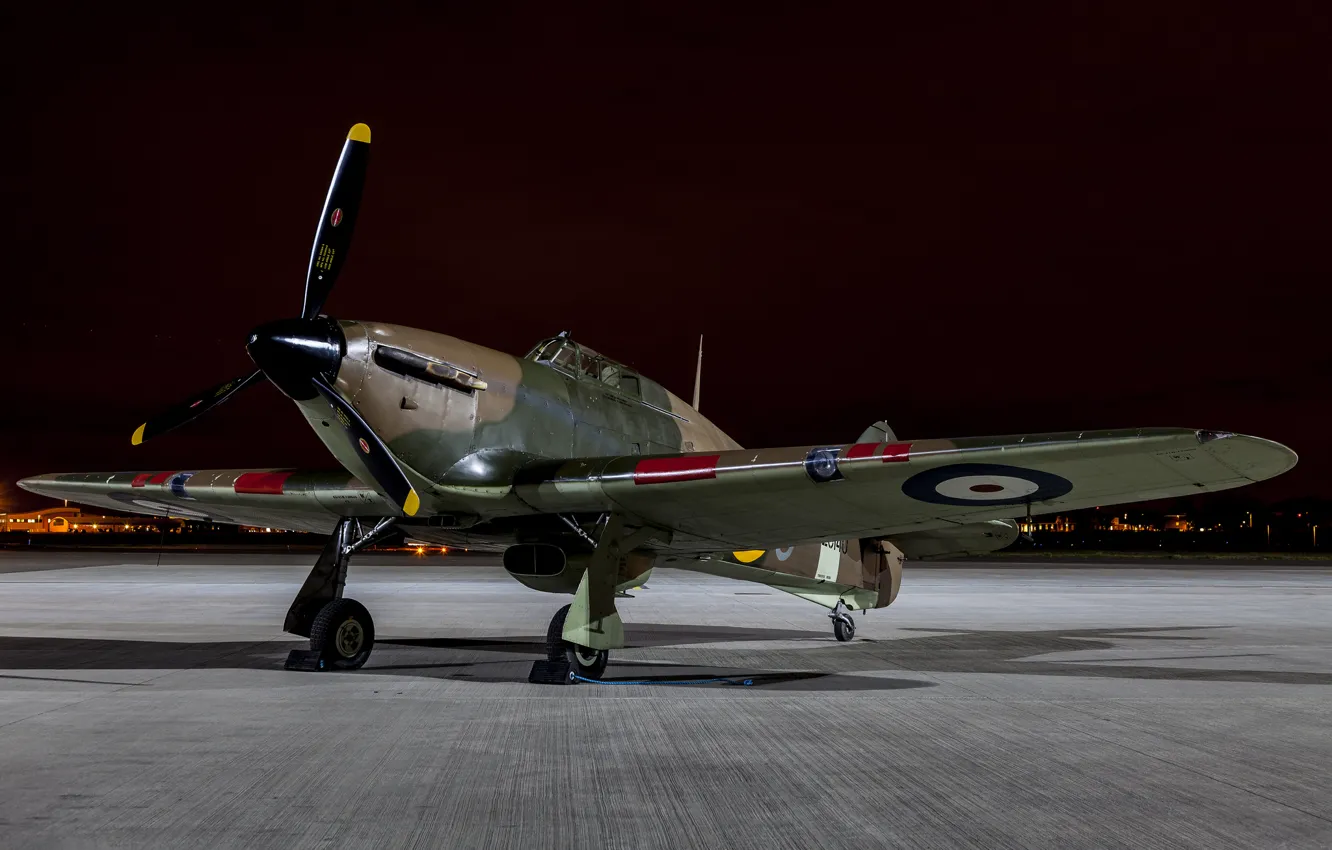 Фото обои вечер, истребитель, войны, аэродром, Hawker Hurricane, одноместный, мировой, Второй