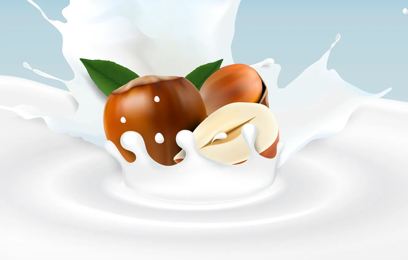 Фото обои фон, молоко, орехи, фундук