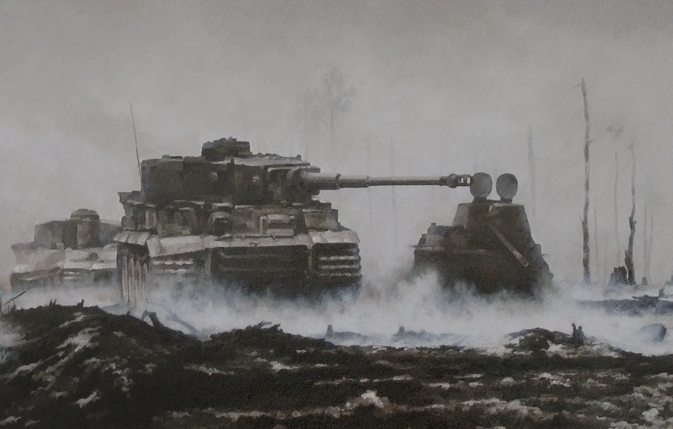 Фото обои рисунок, танк, ВОВ, военная техника, PzKpfw VI «Tiger»