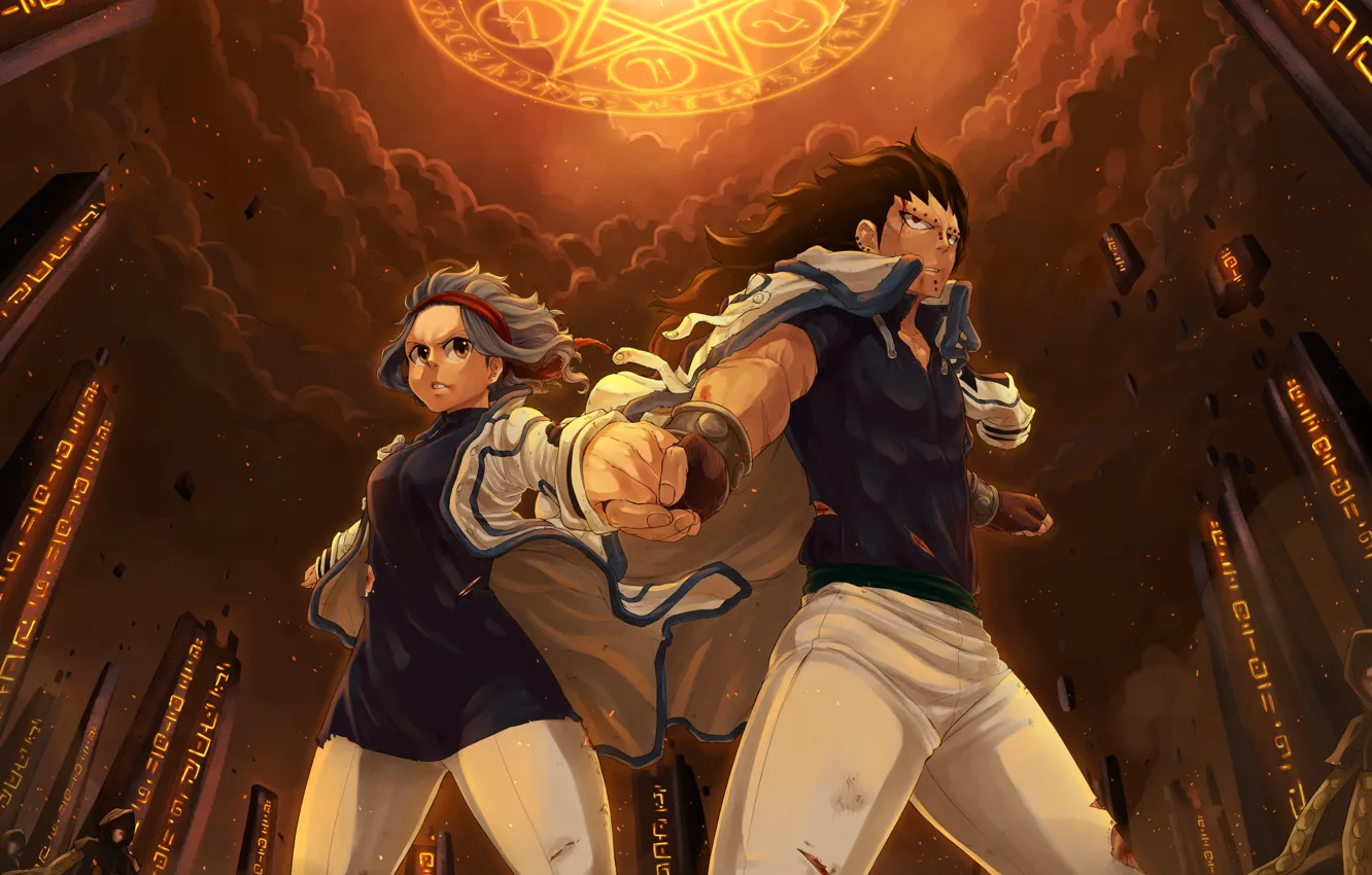 Фото обои магия, арт, Gajeel Redfox, FAIRY TAIL, Levy McGarden, Blanania