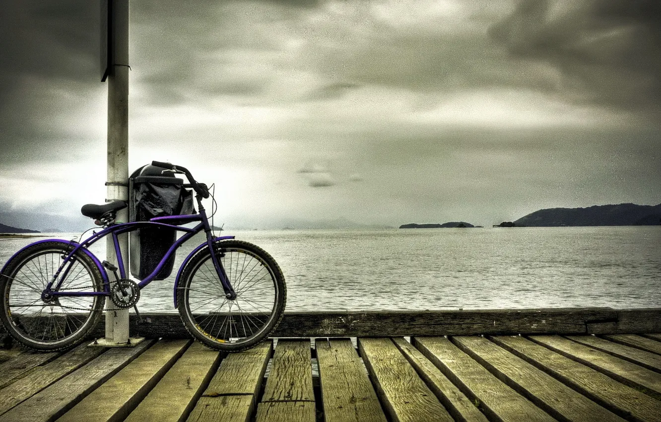 Фото обои море, велосипед, причал, bike, привал
