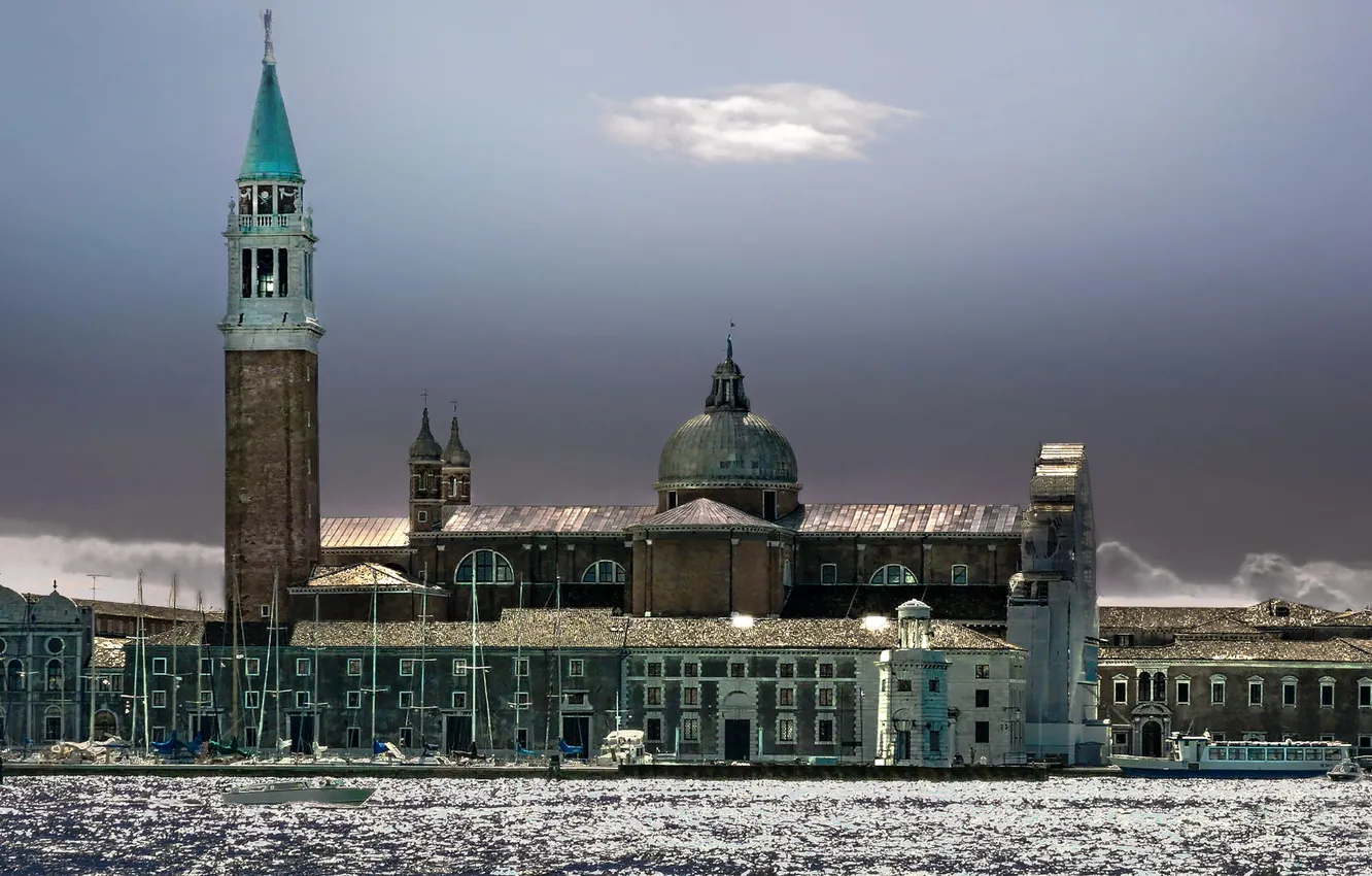 Фото обои башня, Италия, церковь, Венеция, канал, колокольня