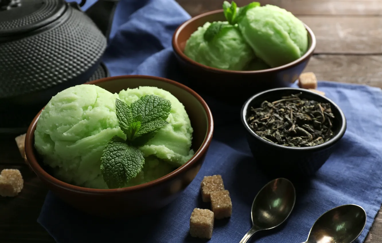 Фото обои green, мороженое, десерт, tea, ice cream, зелёный чай